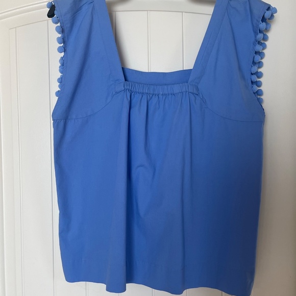 JCrew Factory Blue Square Neck Tank with Poms Size 6 - Picture 3 of 5